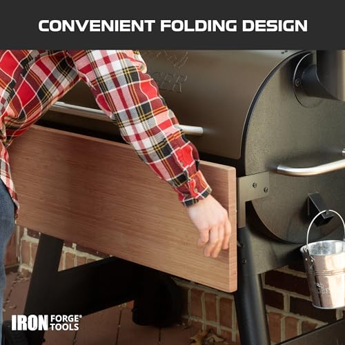 Iron Forge Tools 26x12 Wood Folding Grill Shelf Accessory - Charcoal Grill Accessories for Pellet Smoker Barbeque - Compatible with Traeger Pro 22, Pro 575, Ironwood 650 Series Texas Elite, Eastwood by Iron Forge Tools - Image 4