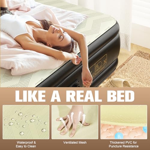 image for VOSSER Queen Air Mattress with Built-in Pump,18'' Foam Topper Inflatab