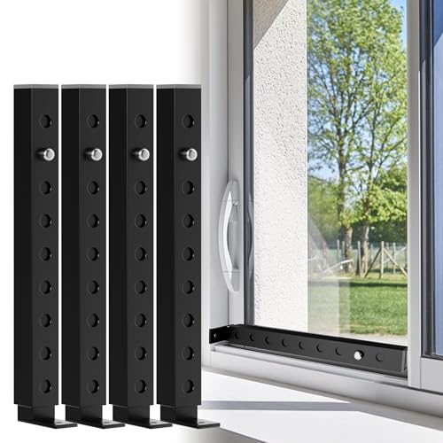 ZhouDaShu Adjustable Window Lock Bars Vertical, Small Window Bars Security Inside, Window Locks for Up and Down Windows, Window Ac Unit Ssecurity Bars Extends from 9.8-16.7 in -Black (Steel 4 Pcs)
