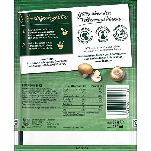 Knorr Feinschmecker Champignon Sauce cremige braune Sauce ohne geschmacksverstärkende Zusatzstoffe und Farbstoffe 250 ml 1er-Pack (Packung mit 5)