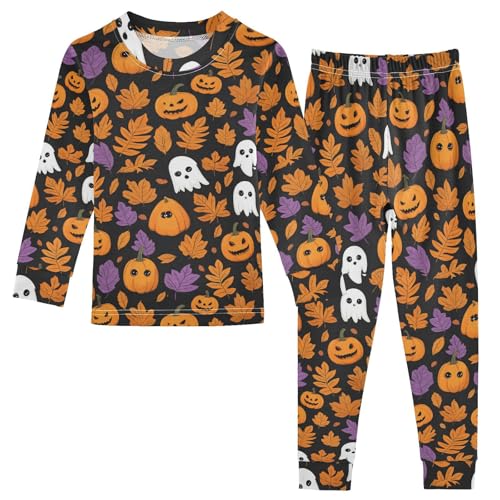 Pajama Sets Long Sleeve Halloween Pumpkin Ghost Leaf Soft Comfy Sleepwear 2 Piece PJS 3-8T