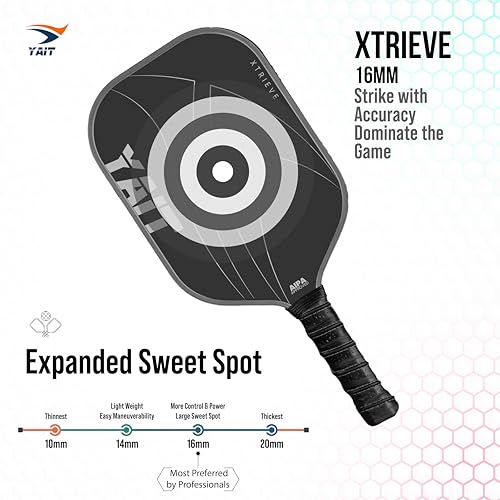 Image of Xtrieve USAPA Approved T700 Raw Carbon Fiber Pickleball Racket | 16mm Frosted Surface | Dense 8 mm PP Core | Textured Surface with Pro-Level Spin | AIPA Approved USAPA Pickleball Paddle - Grey