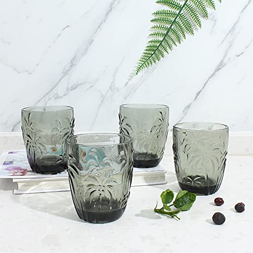 M&N HOME Set of 4 Old Fashioned Drinking Glasses, 9 Oz Cups, Glass Tumblers, Glass Cups, Water Glasses, Juice Glasses, Highball Glasses, Glassware Set - GREY SET