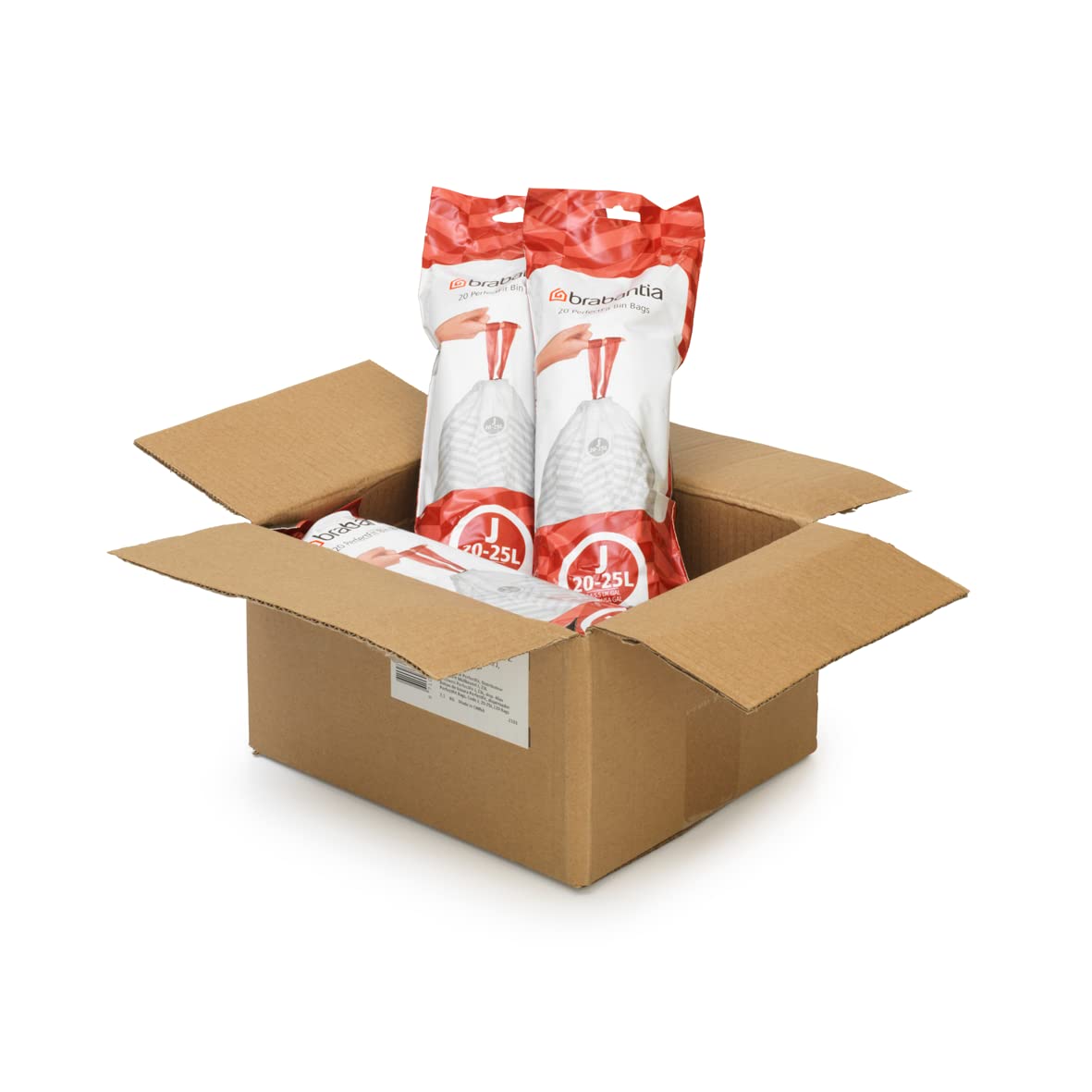 Brabantia Sacs Poubelle PerfectFit Multipack (Code J - 20L / 25L), Ultra Résistant, Poignées Coulissantes, 6 rouleaux (120 Sacs)