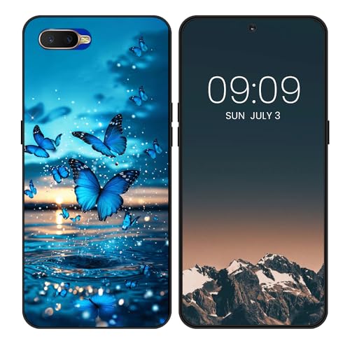 WUACYEAMING per Oppo K1 Cover,antiurto in silicone TPU morbido antiscivolo custodia protettiva con motivo dipinto nero Carino Moda Protezione Case-farfalla