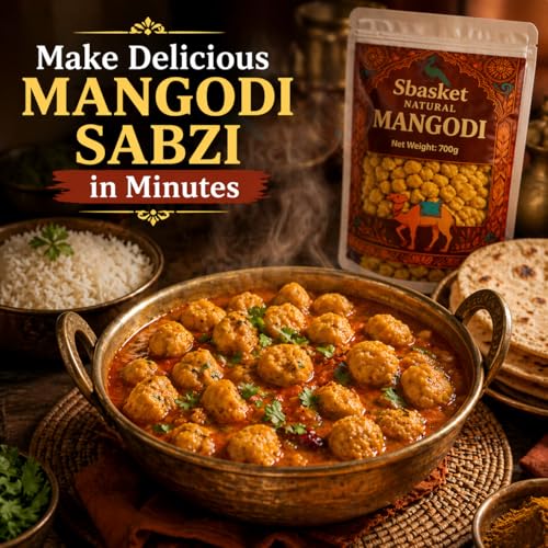 Image of SBasket Naturals Rajasthani Mangodi /Moong Badi 700g | Sun-Dried Moong Dal Wadi | Handmade by Mahila Udyog Women | Protein Rich & Gluten Free | No Preservatives | For Kadhi, Sabzi & Pulao