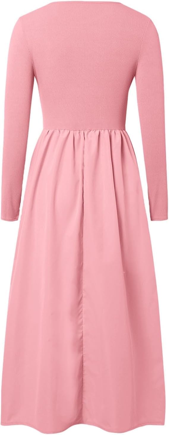 Women's Casual Fashion Waist Long Sleeve Bohemian Dress Flowy Beach Midi Dresses Party Wedding Guest Flowy Dress