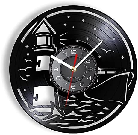 AMACLASS Seascape Lighthouse Disco de Vinilo Reloj de Registro Seascape Reloj de Pared náutico Silencioso Reloj de Pared sin tictac Reloj de Playa Decoración de Arte Moderno Cover