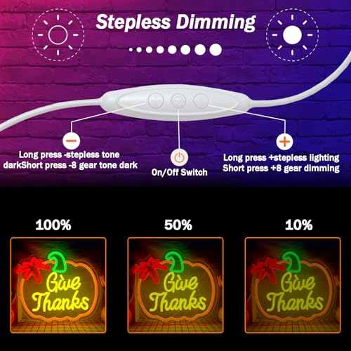 Image of Thanksgiving Neon Sign Pumpkin Neon Signs Dimmable Fall Neon Sign for Wall USB Power Give Thanks Sign for Home Bar Salon Window Porch Front Door Thanksgiving Decorations