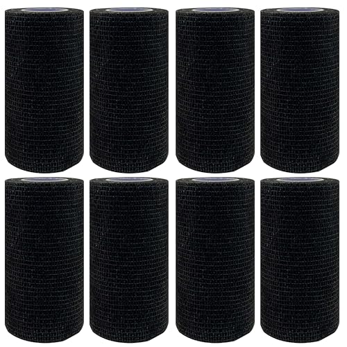 NELLHOMY 8 Rollos Venda Autoadhesiva 10 cm x 4,5 m,Venda Adhesiva Autoadhesiva,Vendaje Cohesivo Elástico para Deportes, Vendaje para Mascotas, Gatos, Perros, Caballos,Color:Negro