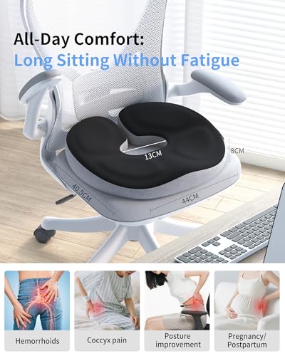 Miniatura 2 de Auoketuo Cojín Ortopédico De Espuma Viscoelástica Para Coxis, Dona Para Alivio De Hemorroides, Ciática, Dolor Lumbar, Embarazo Y Posparto, Funda Lavable Antideslizante Negro