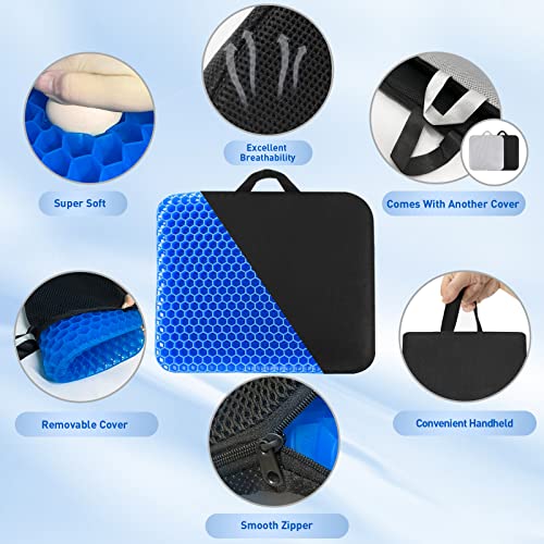 19.7＂ Gel Seat Cushion, Super Large & Thick Office Chair Cushion For Long Sitting - Back Hip Tailbone Pain Relief Cushion, Egg Seat Cushion Desk Chair Pads For Cars Wheelchair - Fits Up To 350 Lbs #TOP2