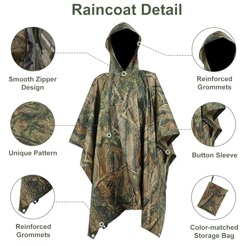 Infreecs Regenjacke Regenponcho Wasserdichter, 3 in 1 Zelt Campingdecke Regenjacken, Unisex Wiederverwendbar Regencape, Atmungsaktiver Regenmantel mit Kapuze für Picknick Jagd Camping Wandern