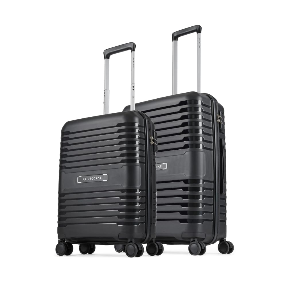 Aristocrat Harbour (55 cm+66 cm) Polypropylene(PP) Pack of 2 (Cabin+Medium) 8 Spinner Wheels Hardsided Black Suitcase Sets (B0C5DLMXS7) Amazon Price History, Amazon Price Tracker