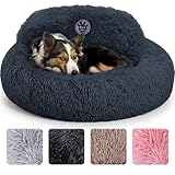 PetJett Calming Dog Bed Medium Size Dog - 30'' Donut Bed, Washable Dog Bed, Anti-Slip & Super Soft Fluffy Plush Round Dog Bed, Anti-Anxiety Premium Comfort Pet Bed, Fits Dogs Upto 45 lbs - Dark Grey
