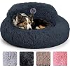 PetJett Calming Dog Bed Medium Size Dog – 30” Donut Bed, Washable Dog Bed, Anti-Slip & Super Soft Fluffy Plush Round Dog Bed, Anti-Anxiety Premium Comfort Pet Bed, Fits Dogs Upto 45 lbs – Dark Grey