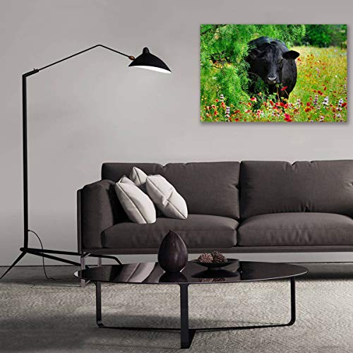 Vache noire avec fleurs tableau nature 70x100cm pour salon - 5
