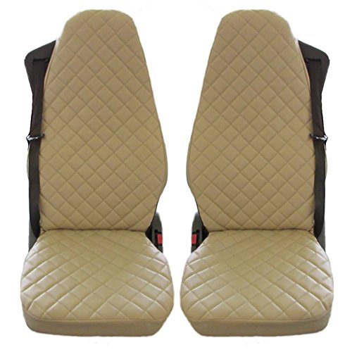 TEXMAR - Fundas de Asiento de camión para Scania, Piel ECOLÓGICA DE Color Beige, 2 Unidades