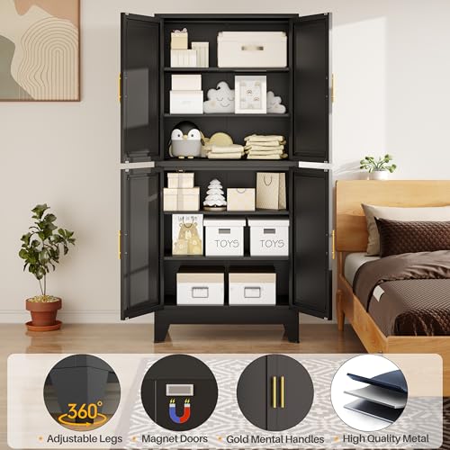 Image of winiowa 75 inch Tall Kitchen Pantry Cabinet, Metal Storage Cabinet with Doors and Adjustable Shelves, Black Freestanding Pantry Cabinet for Kitchen, Dining Room, Living Room, Laundry Room, Bathroom