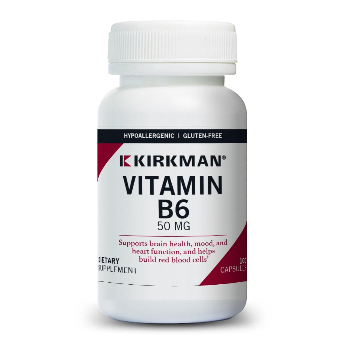 Kirkman Vitamin B 6 50 Mg Hypoallergenic Vegetarian Capsules Gluten Casein Free Tested For More Than 950 Environmental Contaminants. 100