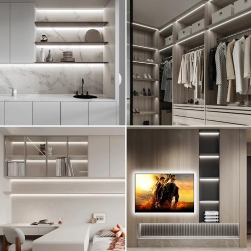 Image of Under Cabinet LED Lighting kit, 6 PCS 6500K White LED Strip Lights Penetrable Wood Touch Dimmable COB LED Strip with 60W Adapter for Kitchen Cabinet,Counter,Shelf,TV Back,Showcase