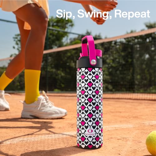 Image of ENCOOL Insulated Water Bottle with Straw Stainless Steel Water Bottle, Leak-Proof, BPA-Free, Keeps Cold for 24 Hours for Sports, Travel, School (26 oz,Bold Hearts Valentine x White)