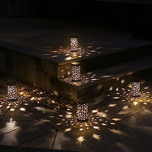 Neemor 6 Pack Garden Lights Solar Outdoor Decor Patio Pathway Stake Solar Lights For Outside Star Moon Waterproof Solar Garden Light For Yard Lawn Path Garden Gifts Warm White #TOP2