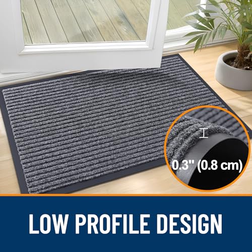 OLANLY 2-Pack Front Door Mats 29.5x17, Waterproof Heavy-Duty Doormats | Grey, Absorbent, Stain and Fade Resistant Non-Slip Backing, Easy-Clean Indoor