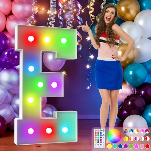 Image of 4FT Colorful Marquee Letters,18-Color Letter E with Remote Control Large Light Up Numbers Sign,Pre-Cut Foam Board Set for Party Decoration, Birthdays, Weddings, Graduations, Baby Anniversaries