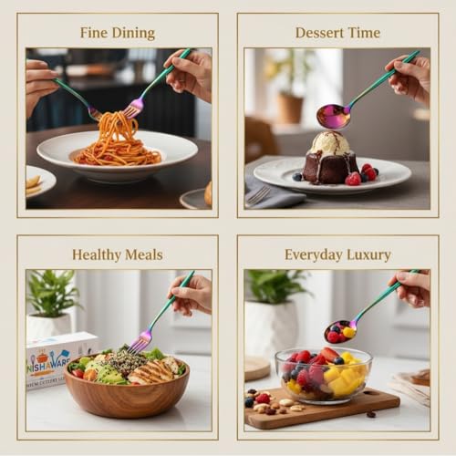 Image of Classic Rainbow 24 Pcs Stainless Steel Cutlery Set for Dining Table, Dishwasher Safe Glossy Flatware (Perfect Spoon Fork Set)