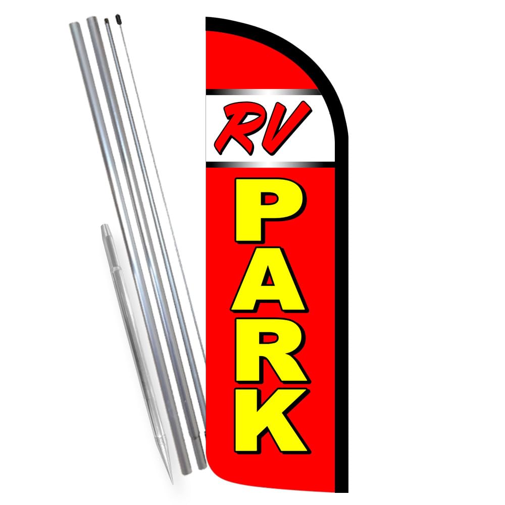 Vista Products RV PARK Premium Windless Feather Banner Flag Kit (Flag, Pole, & Ground Mt)