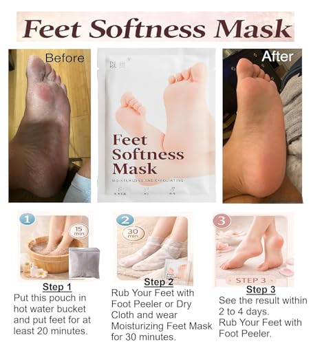 Image of Deep Cleansing Foot Mask for Dry Cracked Feet | FREE Natural Ginger & Bamboo Vinegar Patches for Toxin Removal, Pain Relief, Better Sleep & Circulation for Men & Women | (Foot Mask & Foot Soak)