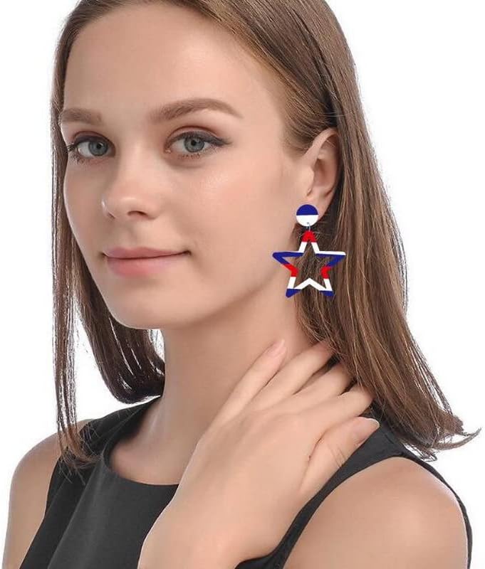4 Pairs 4th of July Earrings for Women Independence Day Earrings Patriotic Star Earrings - Image 3