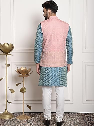 Image of SOJANYA (Since 1958 Men's Jacquard Silk Kurta and Pyjama with Nehru Jacket