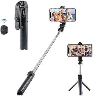 Wireless Selfie Stick, Adjustable Selfie Stick with Tripod Stand and Detachable Wireless Remote, Support Video Record, Extendable Monopod for iPhone 14/13 Pro Max, Galaxy, All Other Smart Phone