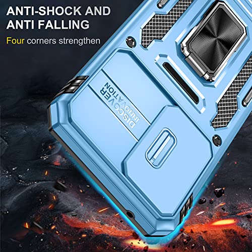 Image of Polycarbonate Slide Camera Cover with Ring Holder Mobile Phone Back Cover for Samsung Galaxy A54 5G (Blue)