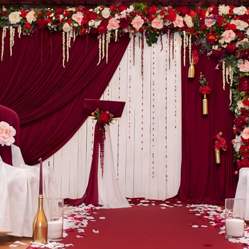 Image of 10 x 7 Feet Burgundy Backdrop Curtain for Partie, Background Curtains for Photoshoot, Birthday, Wedding, Halloween, Thanksgiving, Christmas, New Year Party Decorations 5Ft x 7Ft, 2 Panels