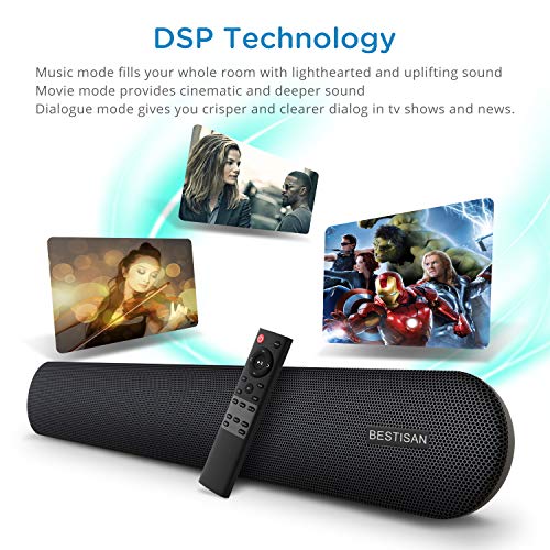 Sound Bar, Bestisan 80 Watts Sound Bars For Tv Home Theater Speaker With Hdmi, Optical, Rca, Aux Port, Bluetooth 5.0, 3Eqs Audio Mode, Enhanced Bass Technology, Bass Adjustable, 2023 Upgrade Version #TOP3