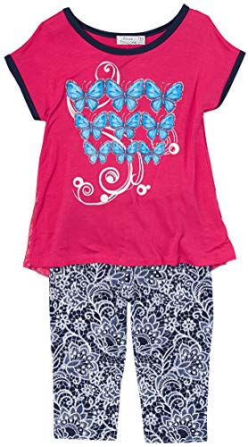 Image of ToBeInStyle Girl's 2 Piece Outfit Top & Leggings Set Casual Graphic Shirt Capri Pants
