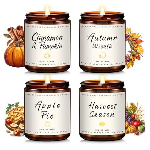 37+ Creative Indoor Fall Decorations You’ll Love 4 Auelife Fall Candle Set | 4 Pack Scented Candles for Home - Candle Gifts for Women Men, Soy Candles Home Scented | Autumn Fragrance of - Apple Pie/Cinnamon/Harvest/Wreath