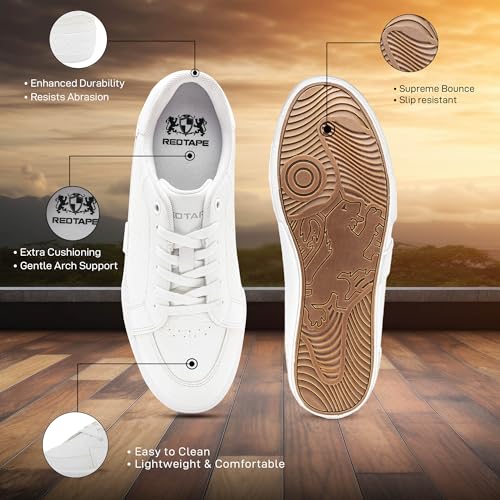 Image of Red Tape Men's Sneakers Off White Pu Round Toe Lace-Up Responsive Sole