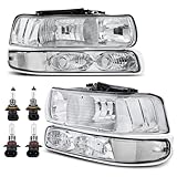 KUIPERAUTO Headlight Assembly Front Lamp Compatible with 1999-2002 Chevrolet Silverado 1500 2500 2000-2006 Suburban 1500 2500 Tahoe Chrome Housing/Clear lens/Clear Corner w/Bulb