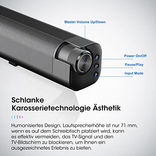 Soundbar für TV Geräte,100W TV Soundbar,3D Surround Sound Bar mit Integriertem Subwoofer für Heimkino/PC/Handy,94cm Langer TV Lautsprecher-Bluetooth,HDMI,AUX,Optischer Coax,USB Anschluss – Bild 5