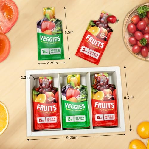 Image of Fruit and Veggies Supplement - 30 Pouches Superfoods & Super Greens for Adults & Kids - Liquid Fruits and Vegetables with Vitamins & Minerals - Support Energy, Detox, Immunity, Digestion & Metabolism