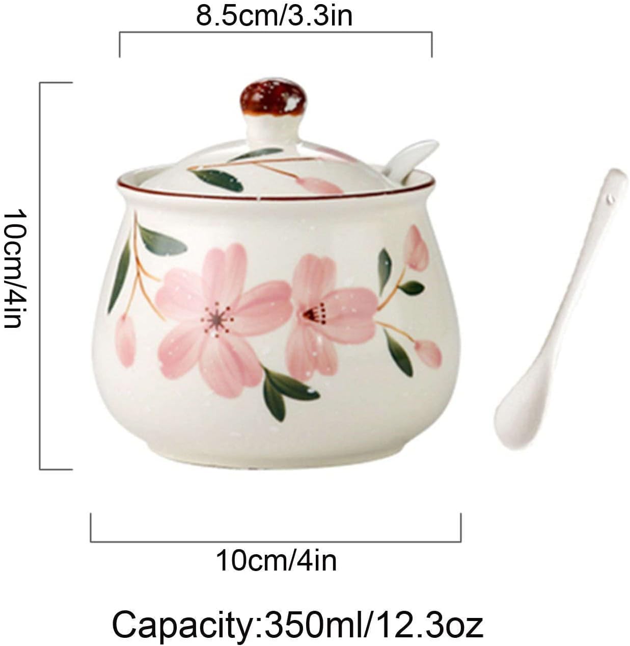 cukiernica, różowy wzór kwiatu wiśni cukiernica z pokrywką, cukiernica z łyżeczką, ceramiczne słoiczki na przyprawy, dekoracja kuchenna-kwiaty wiśni-350ml