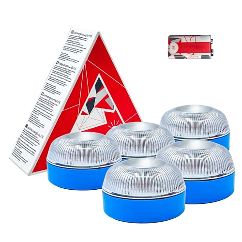MAGIC SELECT 5x Luz Emergencia V16 Homologada DGT para Señalización en Carretera de Coche y Moto. Luz Amarilla Intermitente, Base Imantada y Pila 9V 6LR61 Incluida.