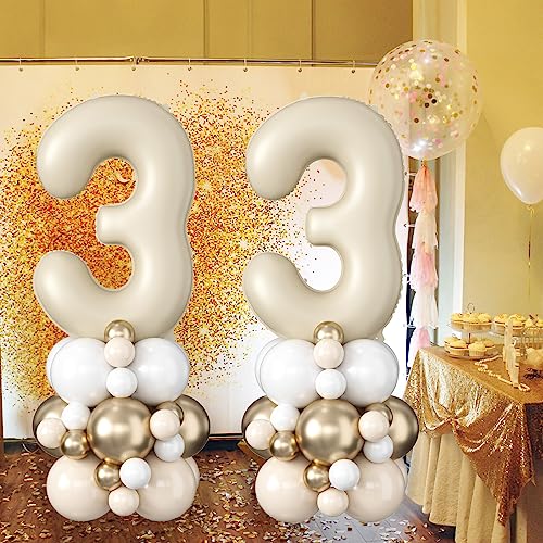 Image of 40 Inch Cream Number 3 Balloon for 3rd Birthday Decoration Beige White Sand Number Three Foil Balloon Tower Giant Large Nude Neutral Digit Helium Balloons Stack for Girls Third Anniversary Party