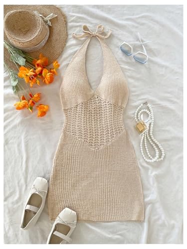 Image of GORGLITTER Women's Crochet Dresses Sexy Hollow Out Tie Backless Sleeveless Bodycon Sundress