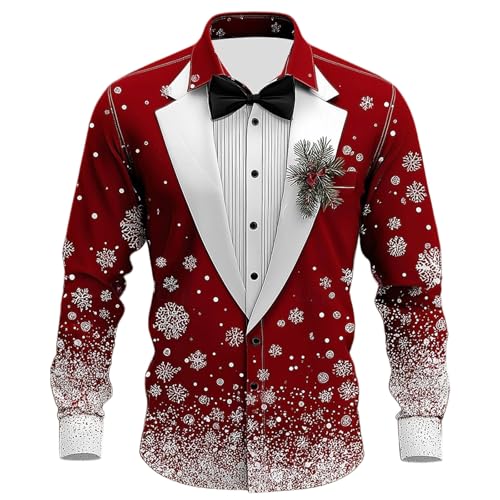 BmDSGC Mens Christmas Shirt Funny Xmas Tree Red Wine Glass P