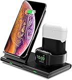 Hoidokly Caricatore Wireless 3 in 1 Ricarica Wireless Supporto di Caricabatterie Senza Fili Docking per Apple Watch 6/5/4/3/2/1, 7.5W per iPhone 12 PRO Max/12/SE2/11 PRO/XS/XR/X/8 Plus e AirPods PRO